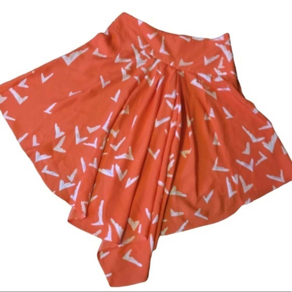 Anthropologie Leifsdottir Scattered Wings Coral Asymmetrical Hi-Low Skirt Size 2